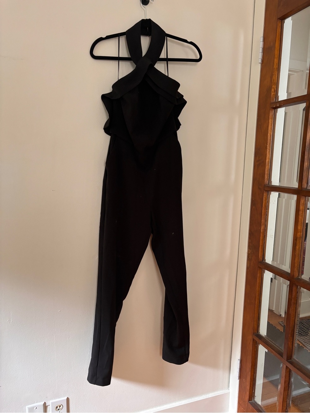 Adelyn Rae Black Halter Jumpsuit with Crossed Neckline